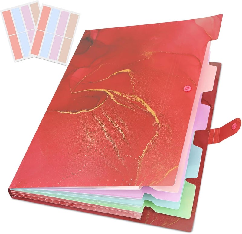 Rihan Expanding File Folder, Aesthetic Folders for School, Accordion File Organizer, Aesthetic Folder with Labels,5 Pockets Important Document Folders for School Office Homee(Rose Gold) - Image 1